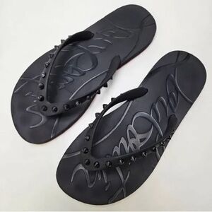 Christian Louboutin Spiked Black Flip Flops